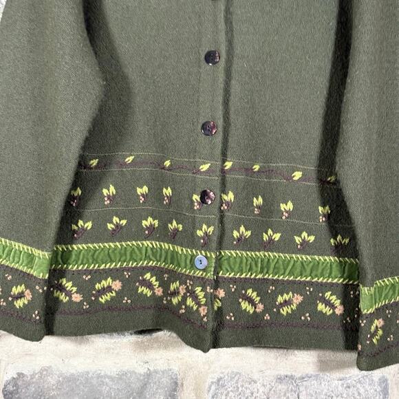 VTG Herman Geist Cardigan Sweater Woman's‎ Large Green Knit Wool Embroidered - Picture 4 of 12